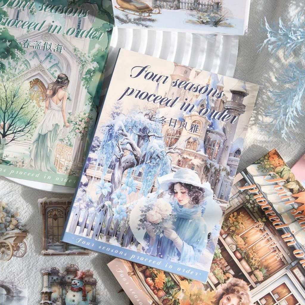 

20 Lembar Stiker Empat Musim Berjalan (Kiss-Cut) Dekorasi Buku Pegangan Retro Sederhana Stiker