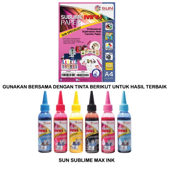 

Kertas Sablon A4 / A3 / F4 - SUN SUBLIME MAX Paper 110 Gram Isi 100 Lembar
