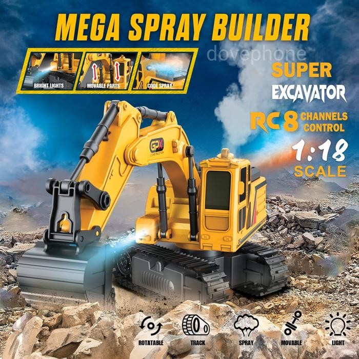 terbaru  mainan anak truk remote control remot kontrol excavator eksavator beko asap 6 ch saluran