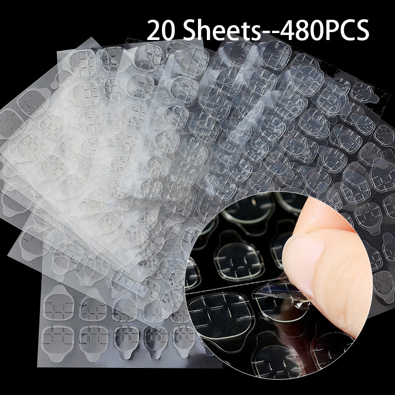 

20 Sheets 480Pcs Double Sided Adhesive Glue Sticker Sticky Tape Nail Glue For Fake Designs False