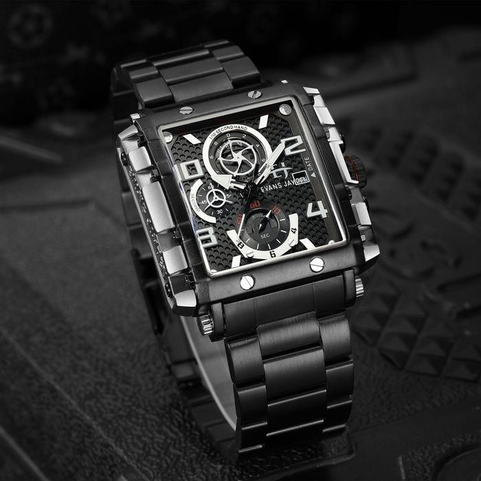 DISKON Evans Jayden Jam Tangan Pria EJ 9557 Rantai Stainless Steel Chronograph Kaca Sapphire Water