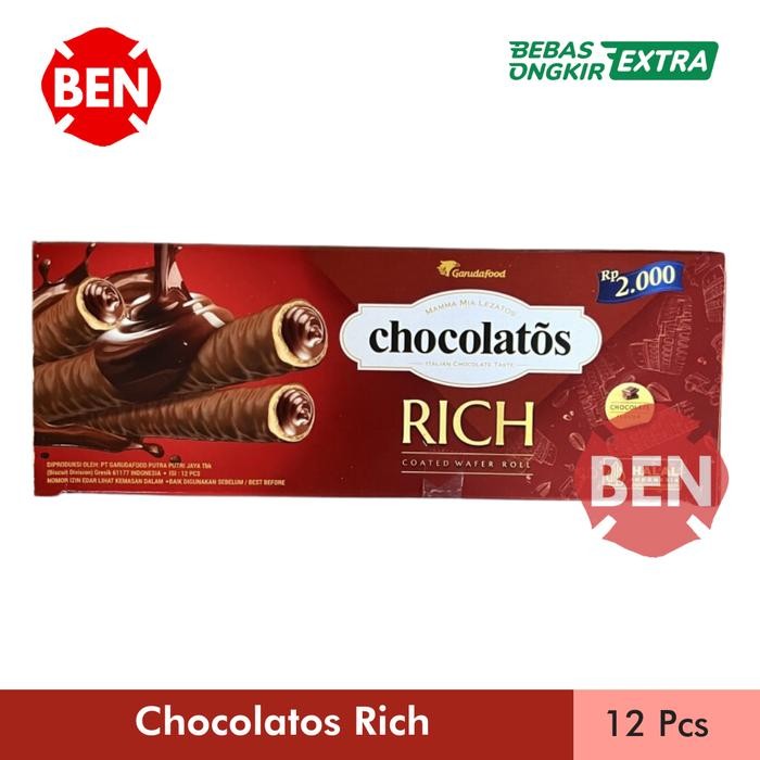 

PastikanTerjaminMutunya- Chocolatos Rich 1 Box 12 Pcs Coated Wafer Roll Chocolate Coklat Cokelat Merah