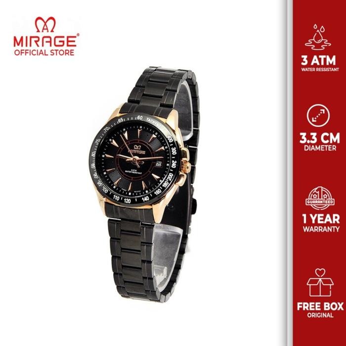Mirage Watch - Official Jam Tangan Wanita Mirage 7614L Hitam Rosegold Sports Watch Original Tahan