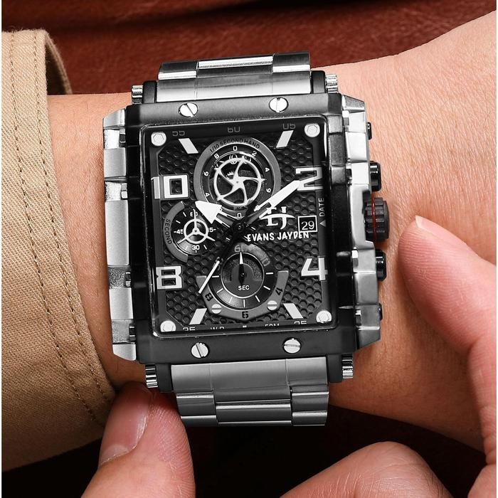 DISKON Evans Jayden Jam Tangan Pria EJ 9557 Rantai Stainless Steel Chronograph Kaca Sapphire Water