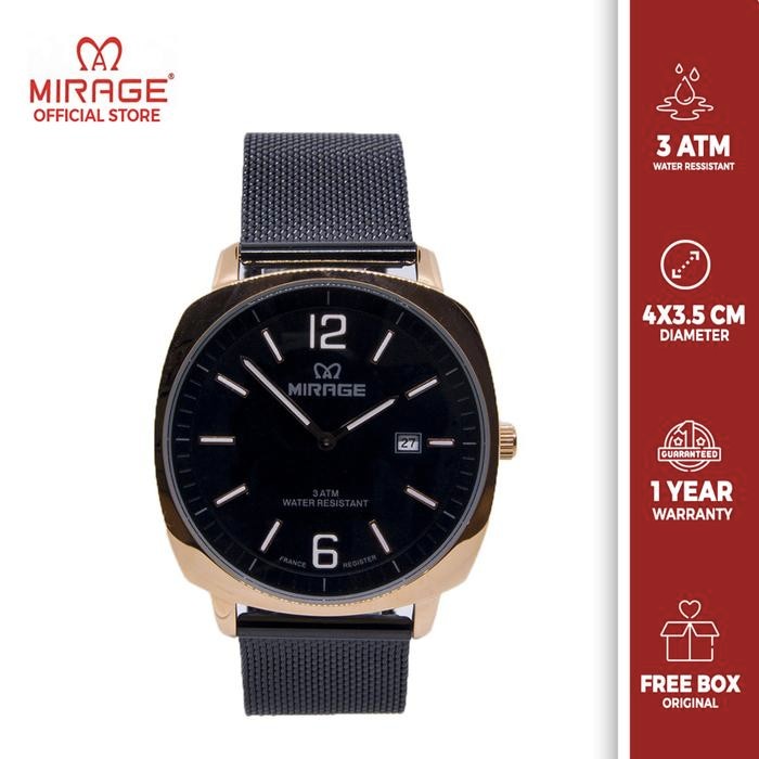 Mirage Watch - Jam Tangan Men Fashion New Arrival HItam Rosegold Mirage Pria Rantai Pasir 8720M