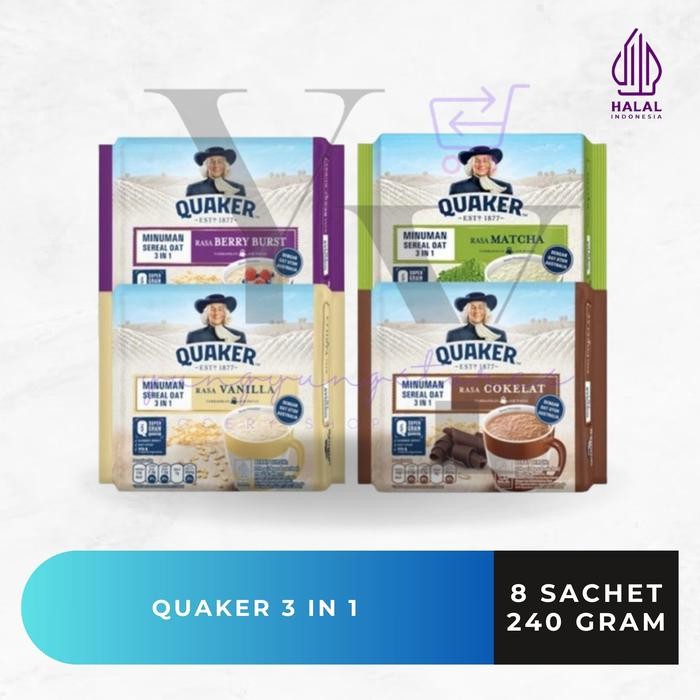 

PastikanTerjaminMutunya- Quaker 3 in 1 Vanilla / Cokelat / Berry Burst / Matcha 8 Sachet 224 gram
