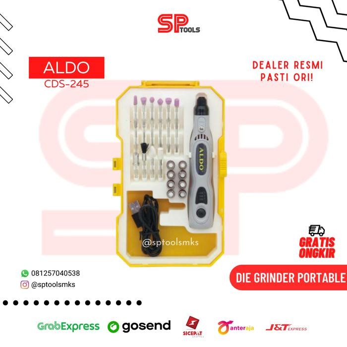 MESIN DIE GRINDER GERINDA LURUS BOR TUNER CORDLESS BATERAI ALDO CDS245