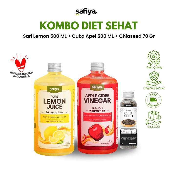 

St0ckMelimpAh- Safiya Paket 3in1 Cuka Apel 500 ml + Sari Lemon 500 ml + Chiaseed 70 Gr