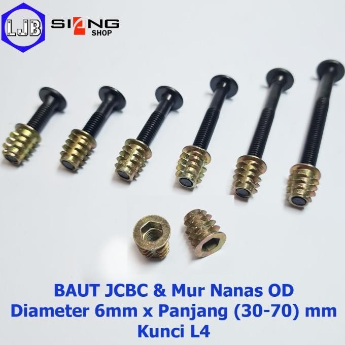 PREMIUM Baut JCBC M6 panjang 3 sd 7 cm dan Mur Nanas OD (13mm) Furniture, Dipa