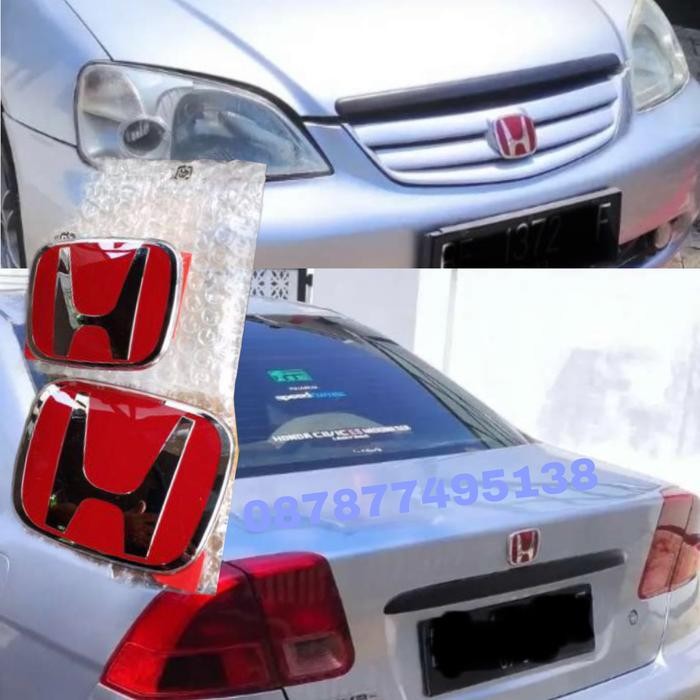 PREMIUM Red Emblem merah Honda Civic ES 01-05 JDM TypeR style glass look