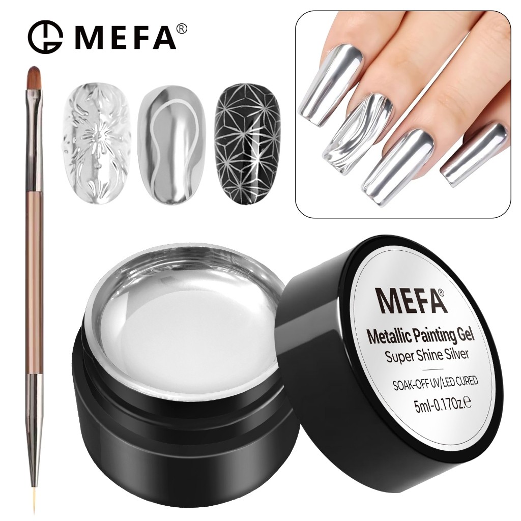 Modelones Metallic Painting Gel Silver Painted Gel Nail Polish 3D Metal Painting Gel Drawing Mirror