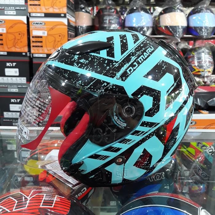 Helm KYT DJ Maru Motif #16 Aqua Blue / Black