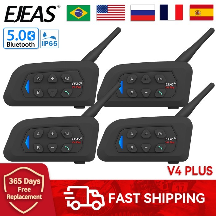 EJEAS V4 PLUS Motorcycle Helmet Headset Bluetooth Intercom Full Duplex Intercomunicador Intercom for