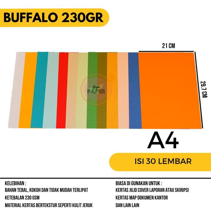 

Kertas Buffalo 230 Gsm ukuran A4 (21 cm x 29.7 cm) isi 30 lembar