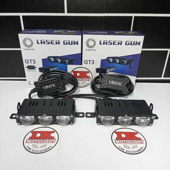 Lampu Sorot Kabut Mini Laser Slim GT3 Vinyx 3 Mata Sinar Putih Kuning Motor Mobil