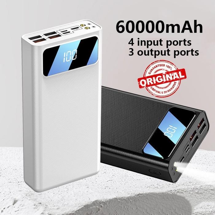 PowerBank 60000mAh 4 USB Fast arging Putih LED Hitam 60000 mah White