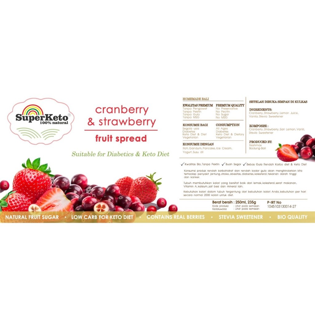 

Freshmax - SuperKeto Cranberry-Strawberry Selai bebas gula 250g Low Carb