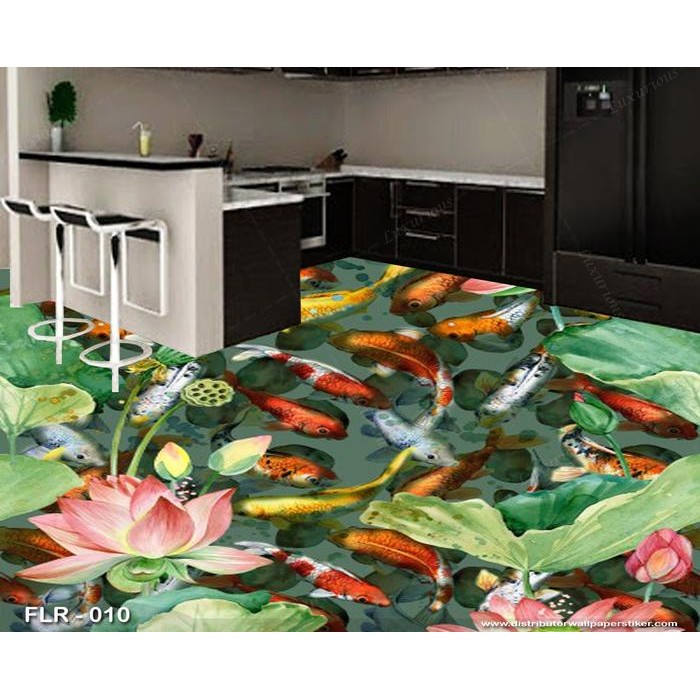 WALLPAPER CUSTOM 3D LANTAI WALLPAPER STIKER LANTAI IKAN KOI BIRU