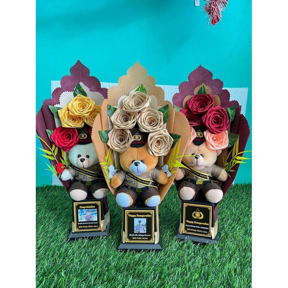 Kado Pelantikan Buket Bunga Boneka Bear Kostum Profesi Polisi Polri SPN Polda Hadiah Kelulusan
