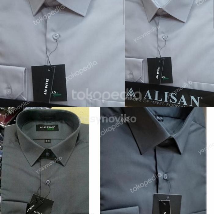 Gents- Kemeja Modern Kerja Pria Polos Alisan Slim Fitt Abu Muda Dan Tua