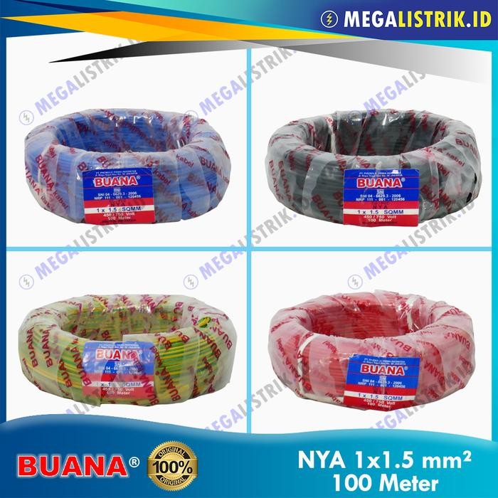 PREMIUM Buana NYA 1 x 1.5 mm ( Rol 100 Meter ) / Kabel Listrik Kawat Engkel Tembaga NYA 1 x 1.5mm (