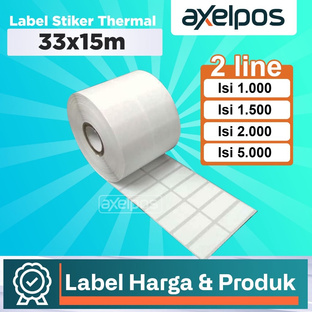 

LABEL THERMAL STIKER BARE 33X15 2 LINE ISI 1000 / 1500 / 2000/ 5000