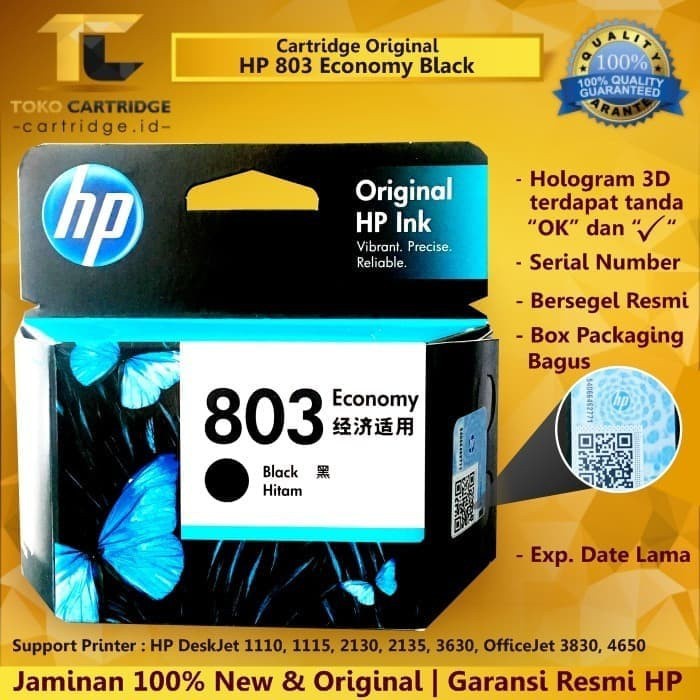 CATRIDGE HP 803 BLACK ECONOMY ORI PRINTER 2621 2622 2623 AMP 120 125