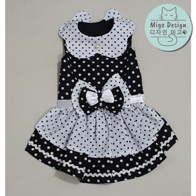 Mo Desn 49 Baju Dress Kucing Anjing Maid Pelayan Edition Cosplay PolkadoT Hitam Putih / Pakaian