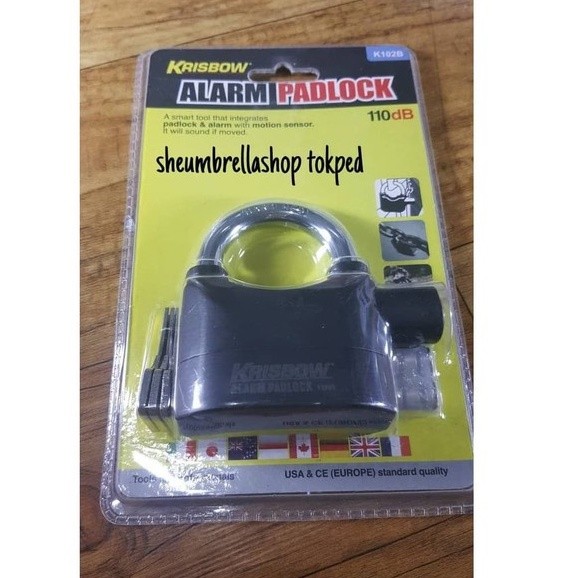 gembok alarm 110db krisbow dengan 3 kunci / padlock