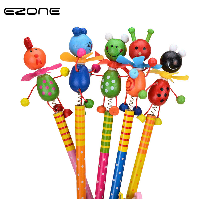

Ezone 2 Pcs Windmill Animal Doll Designs Non-Toxic Lead Free Wooden Pencils For School Students