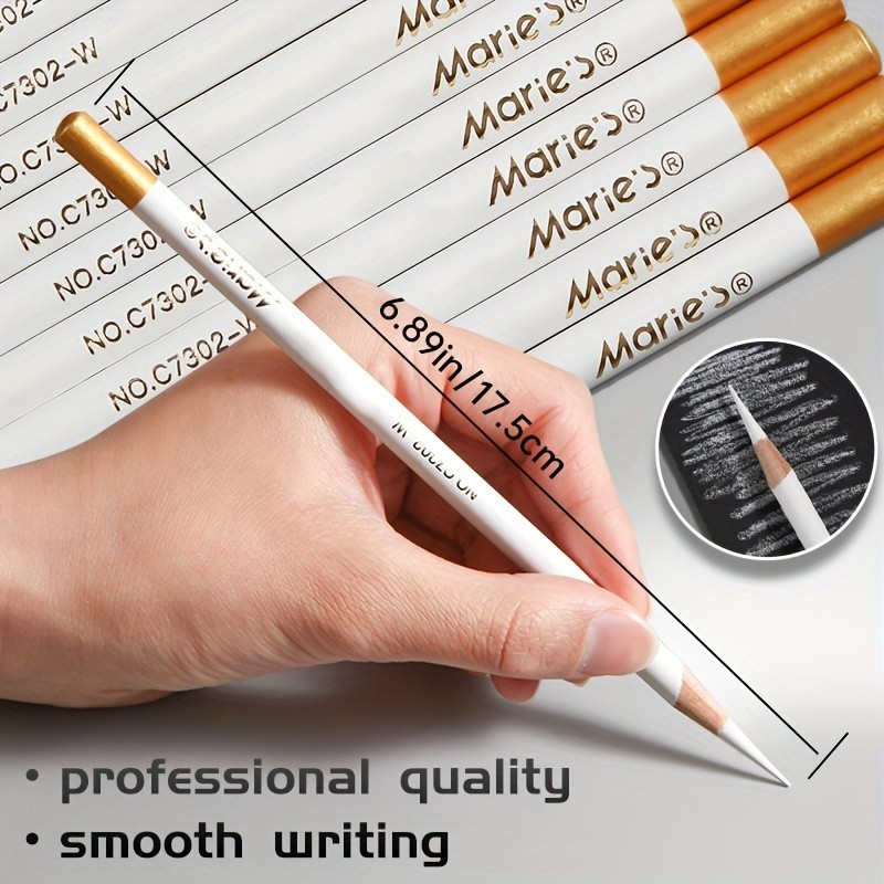 

Marie'S 3/6/12Pcs White Charcoal Pencils Set,Sketch Highlight Pencils For