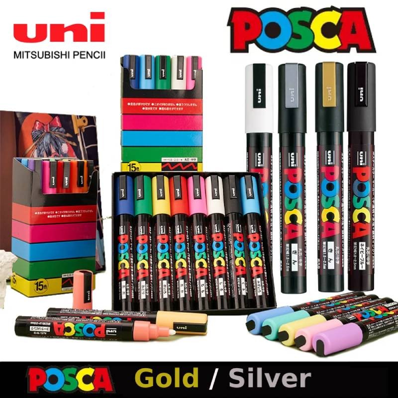 

Uni Posca Paint Markers Gold Silver Special Set, Pc-1M/3M/5M Odorless Water Resistant Metallic Pen,