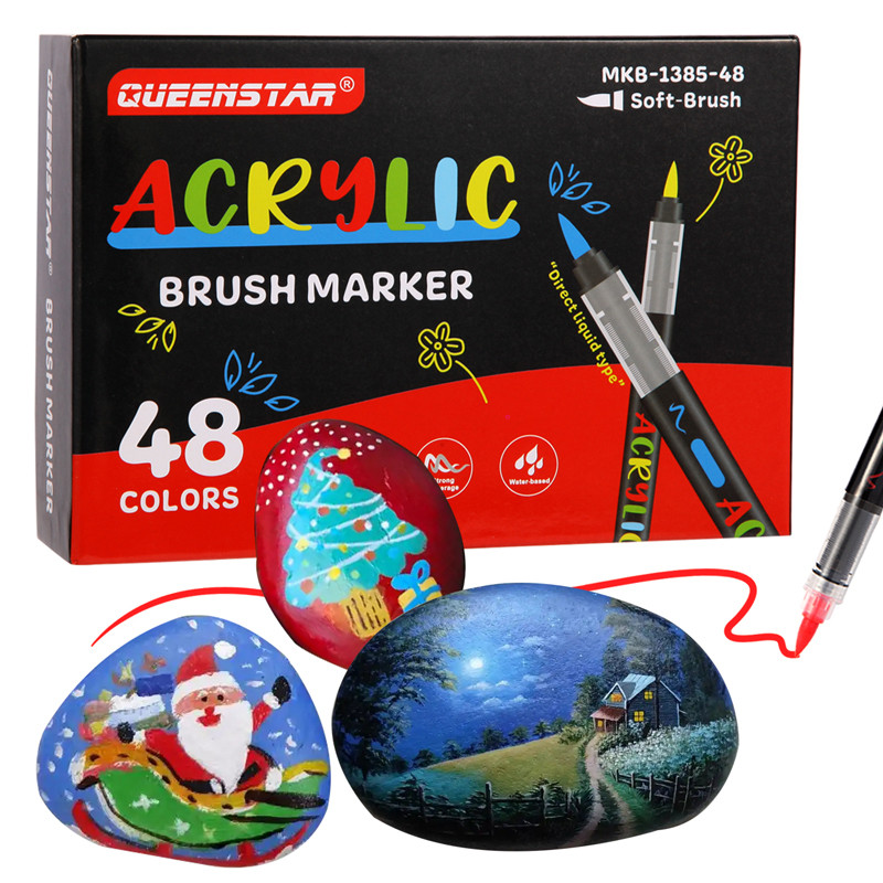 

48/12 Colors Straight Liquid Brush Acrylic Paint Pens Markers For Rock Painting Wood Christmas Diy