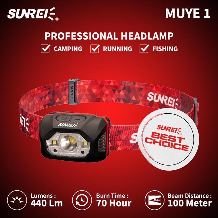 Lampu Kepala Headlamp Sunrei MUYE1 440 Lumens IPX5 Ultralight
