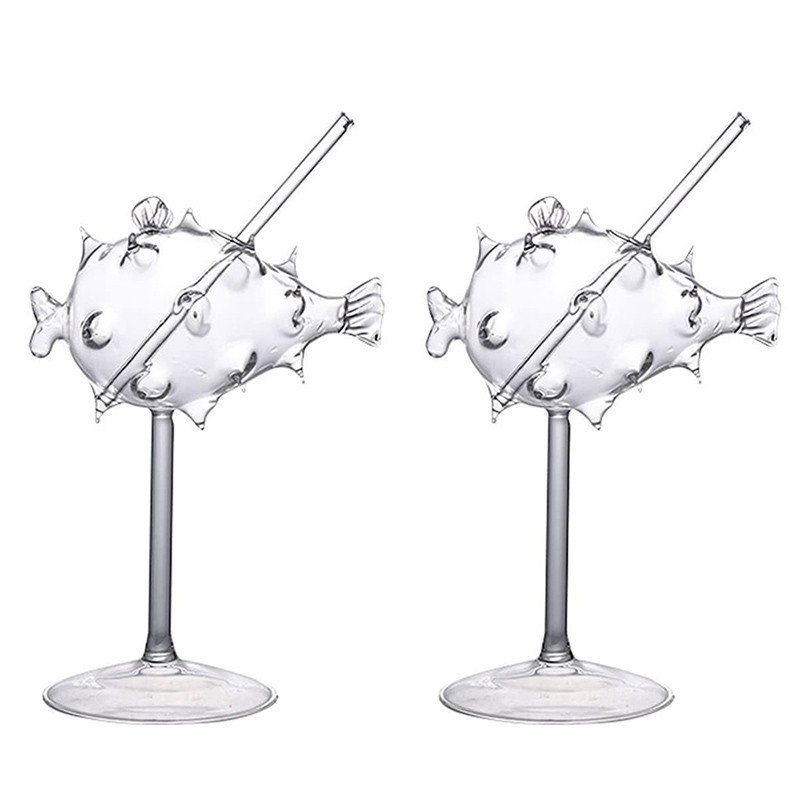 SALE 2PCS Creative Puffer Fish Cocktail Glasses Puffer Fish Shaped Drinks Cups Set of 2