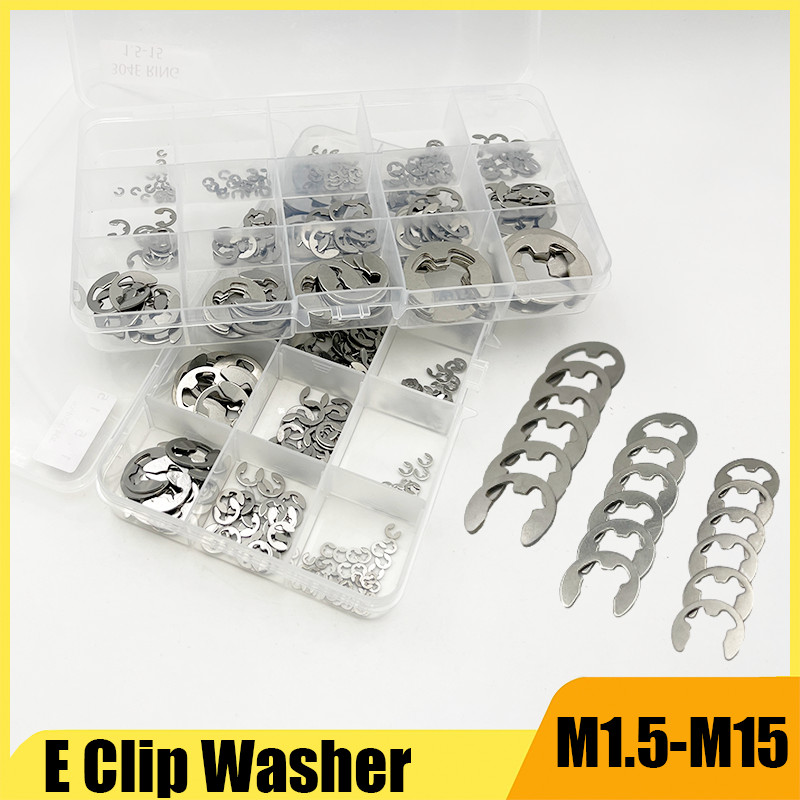 

215/320Pcs E-Clip 304 Stainless Steel Shaft External Retaining Ring E Clip Snap Ring Circlip Washer