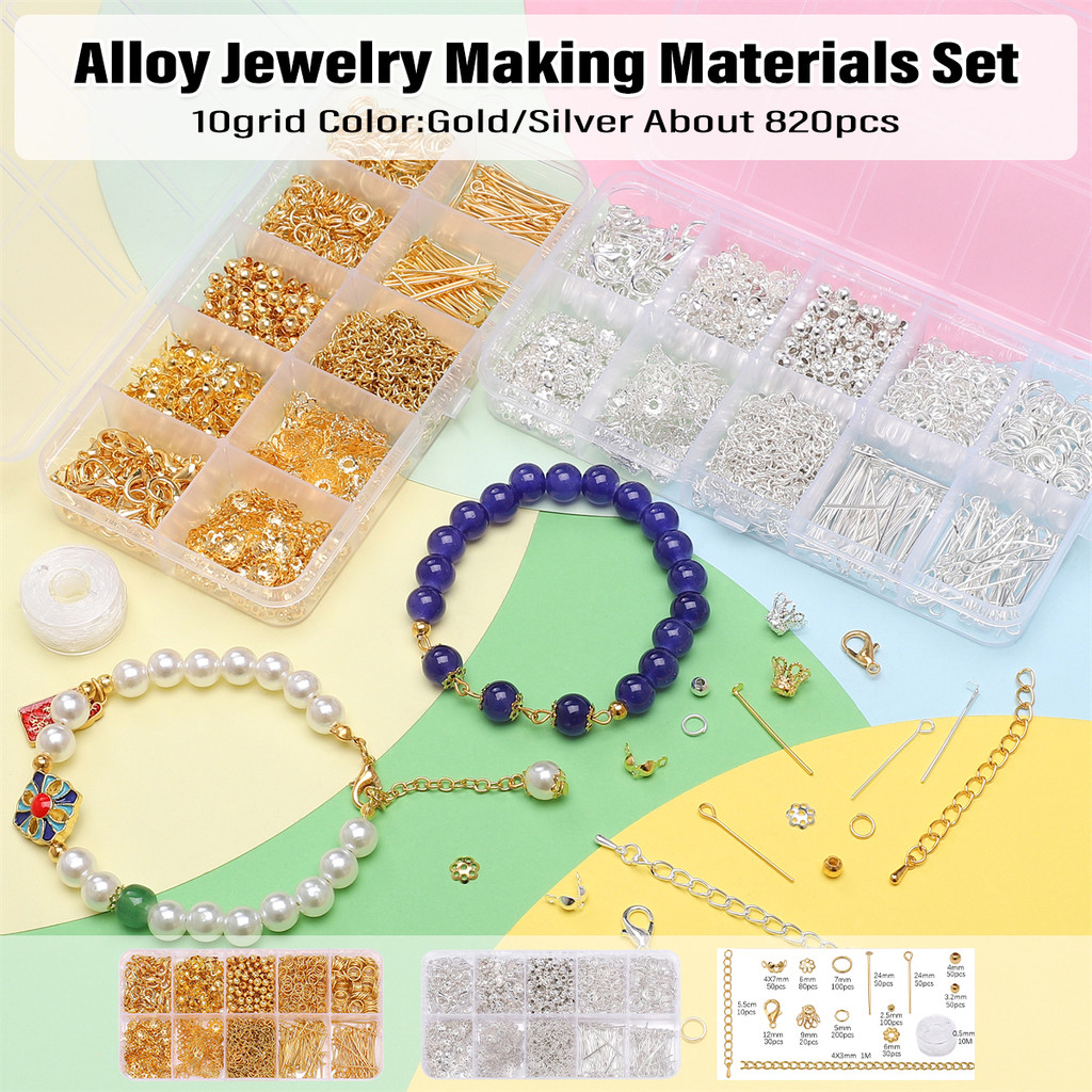 

10 Grid Professional Alloy Chain Jewelry Kit 820Pcs - Multi-Connector & Clasp Types For Bracelet &