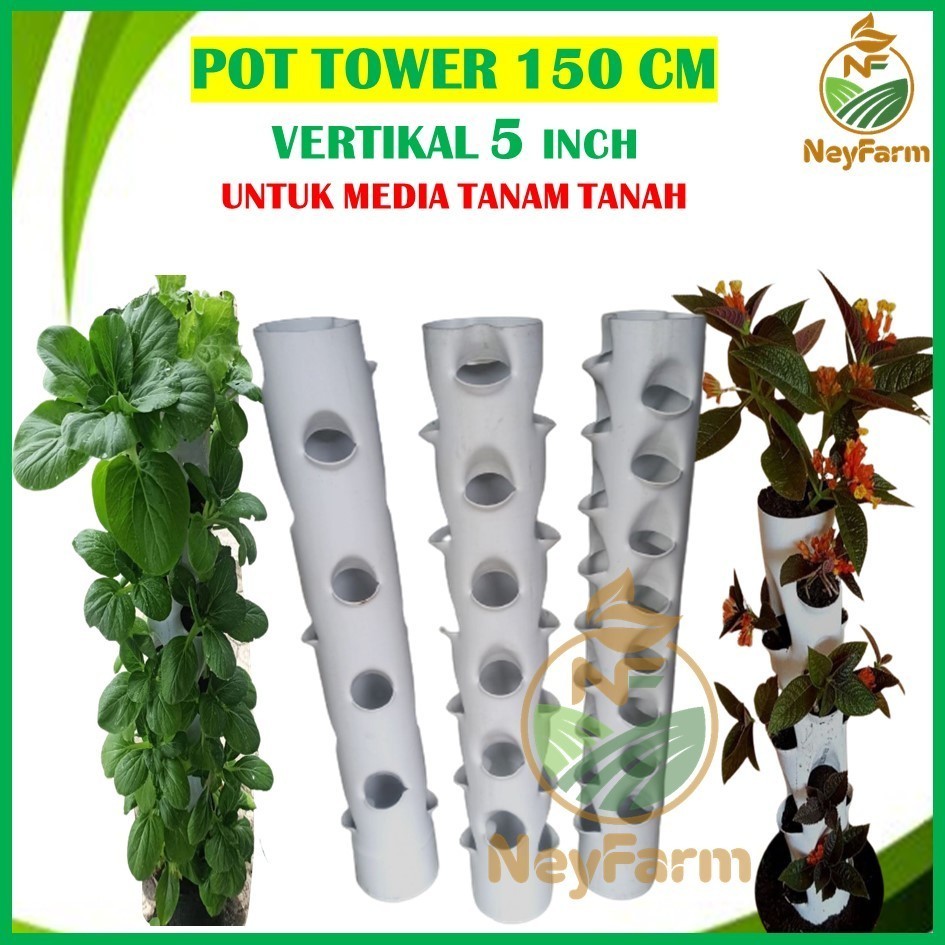 1 METER GROWING POT TOWER POT PARALON 5 INCHI VERTIKULTUR POT TANAMAN VERTIKAL GARDEN