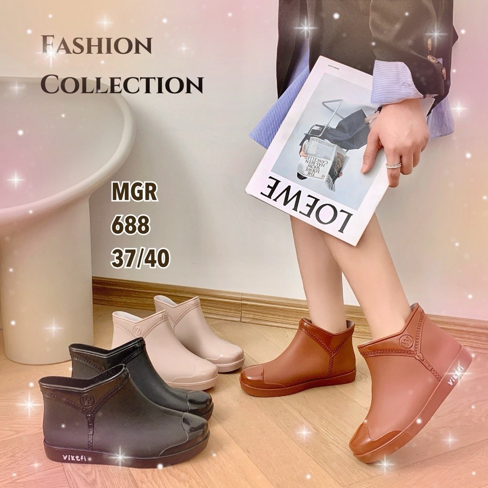 PROMO / Sepatu Boots Korea Karet Jelly pendek Wanita Fashion Anti Air Hujan Lentur pendek 12 cm