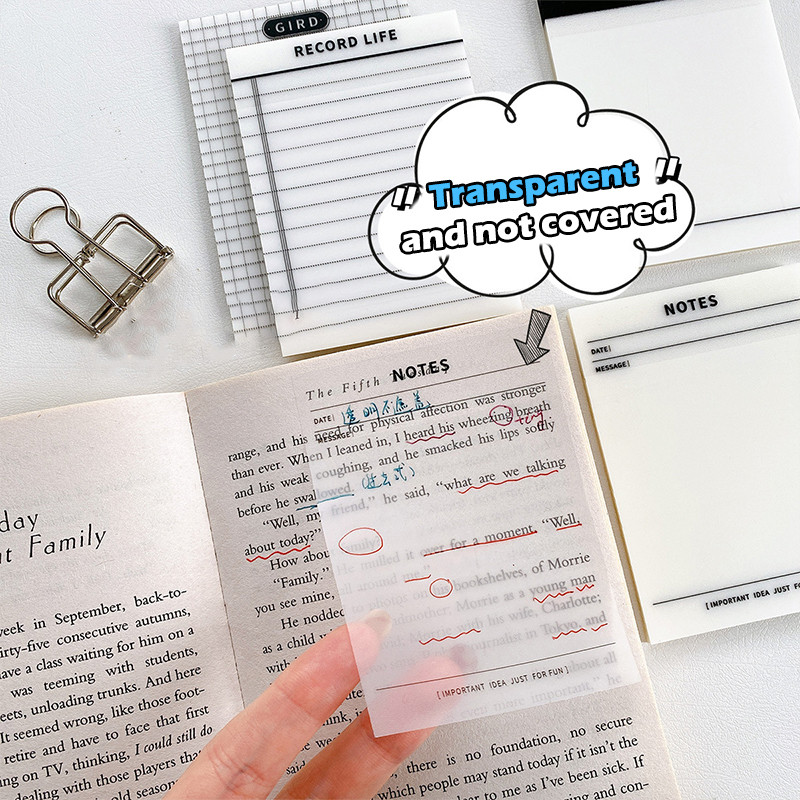 

50 Sheets Transparent Grid Record Sticky Notes Waterproof Self-Adhesive Translucent Multi-Function