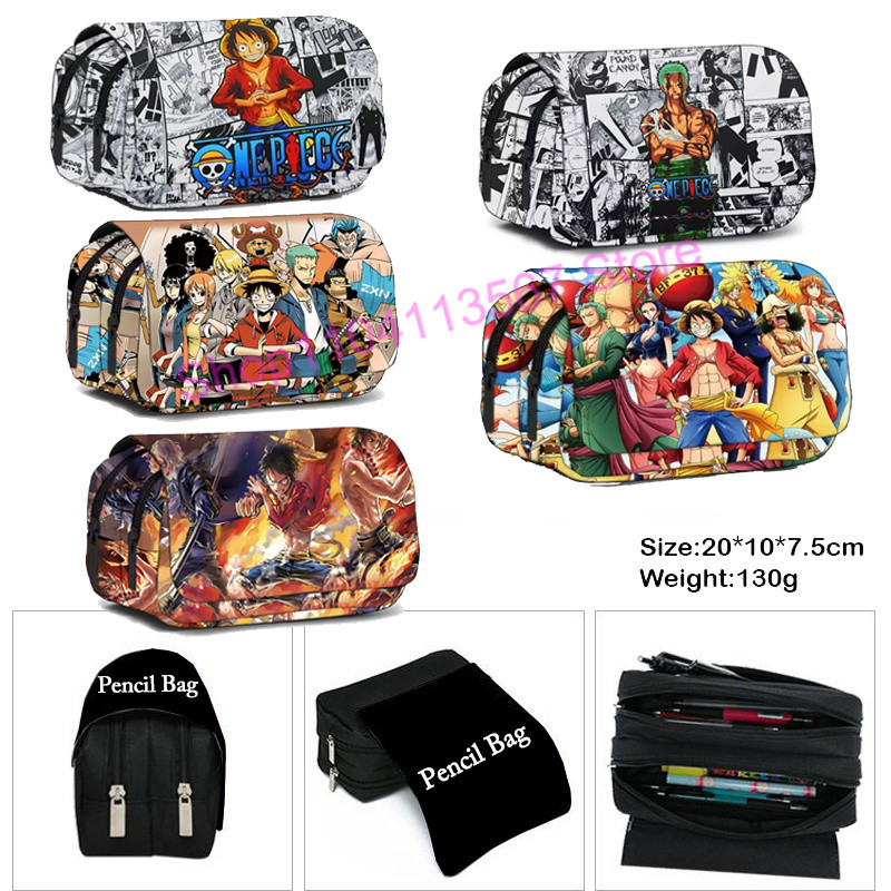

Luffy Cute Kids Canvas Pencil Case One P Anime Figures Zipper Pen Holder Student Multi Function Pen