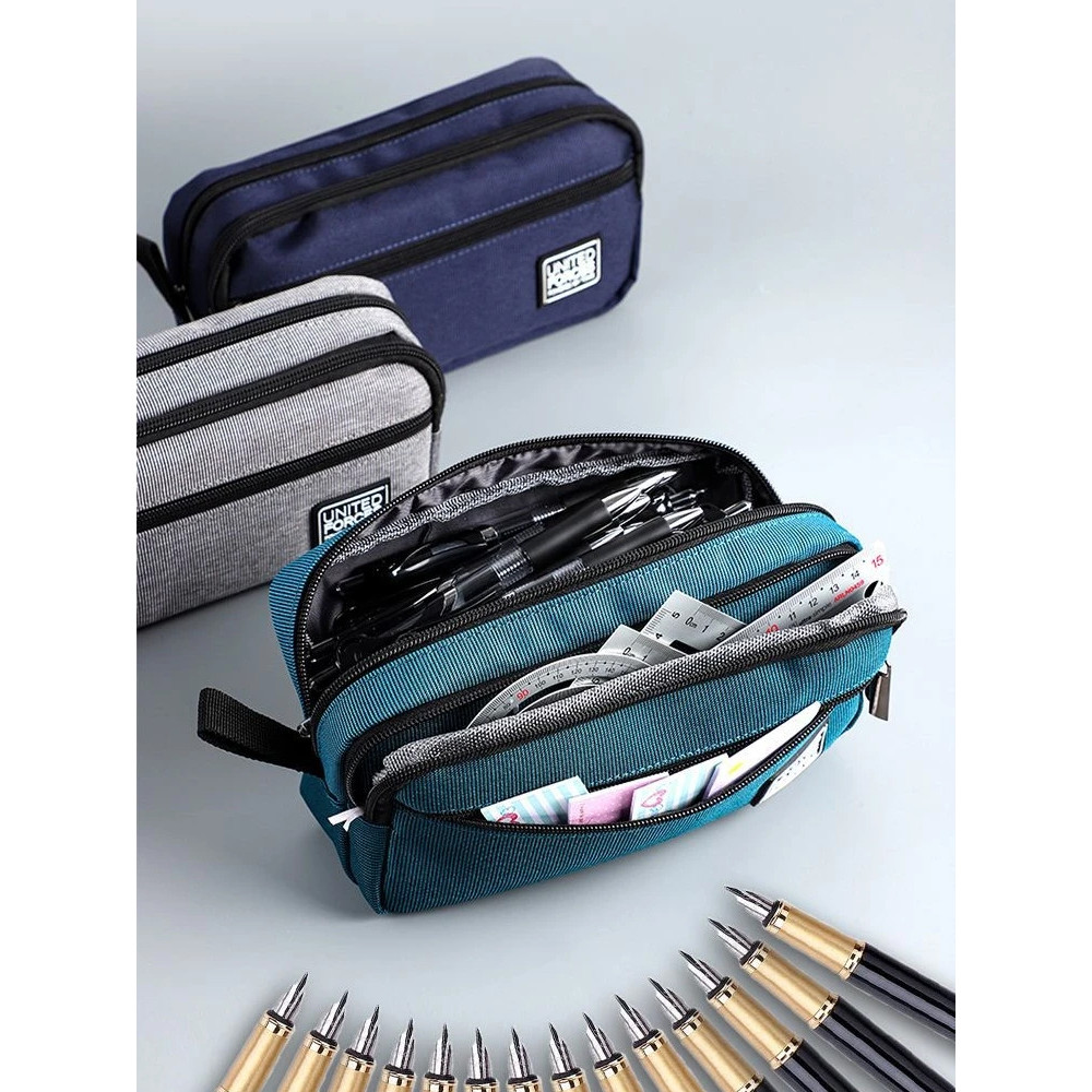 

Portable Three-Layer Large Capacity Pencil Bag Boy Canvas Pen Case School Office Supplies Storage