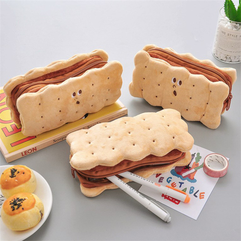 

Kawaii Pencil Case High Capacity Plush Cookies Pen Bags Cartoon Brown Pen Box Girls Office School