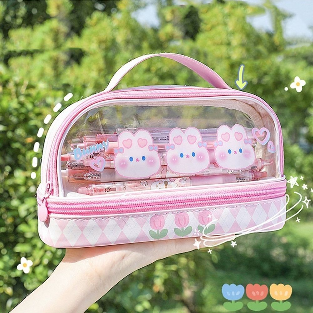 

Double Layer Cartoon Pencil Case Large Capacity Pvc Creative Portable Pen Storage Bag Stationary