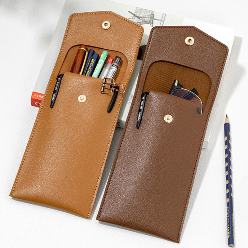 

Fashion Pu Leather Pen Case Custom Letters Business Pen Holder Portable Sunglasses Cosmetic Storage
