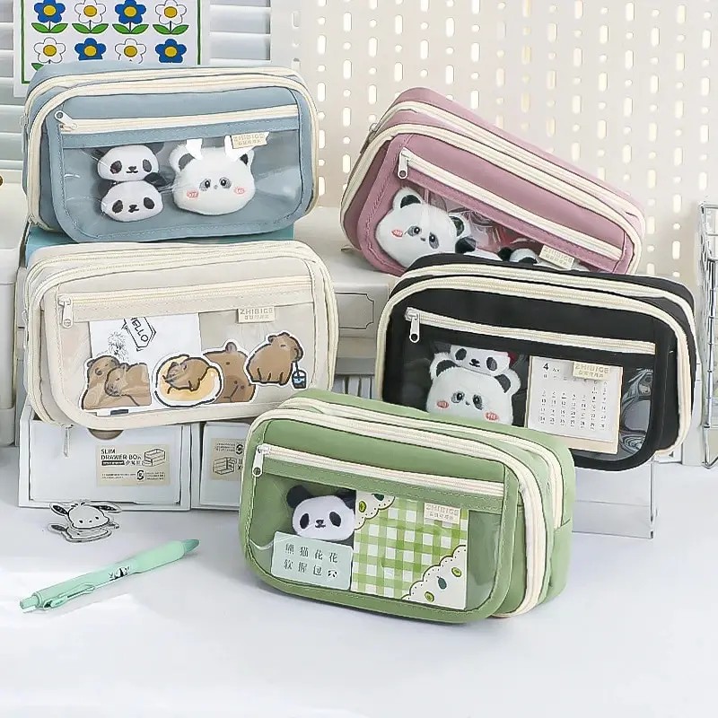 

9-Layer Large Capacity Pencil Case With Transparent Compartment And Magnetic Button Flip For