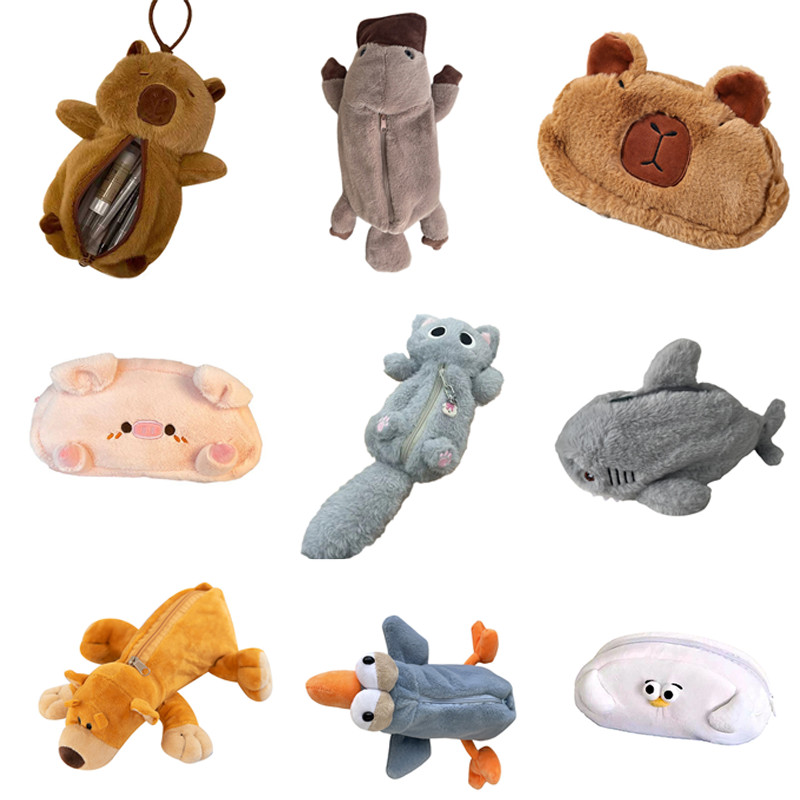

32Styles Plush Shark Capybara Platypus Pencil Case Portable Large Capacity Pen Pouch Stationery