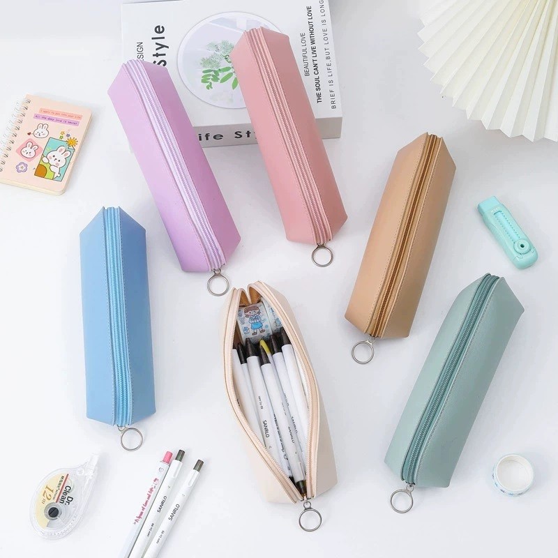 

1 Piece Double-Sided Pu Simple Pen Bag Large Capacity Stationery Storage Bag