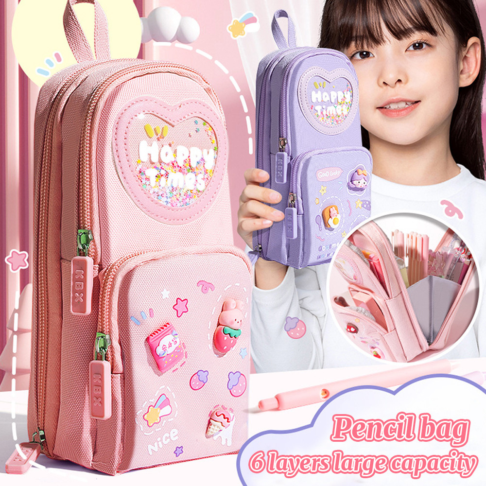 

Three Layer Backpack Shape Pencil Case Large Capacity Cute Cartoon Simple For Girls School Students