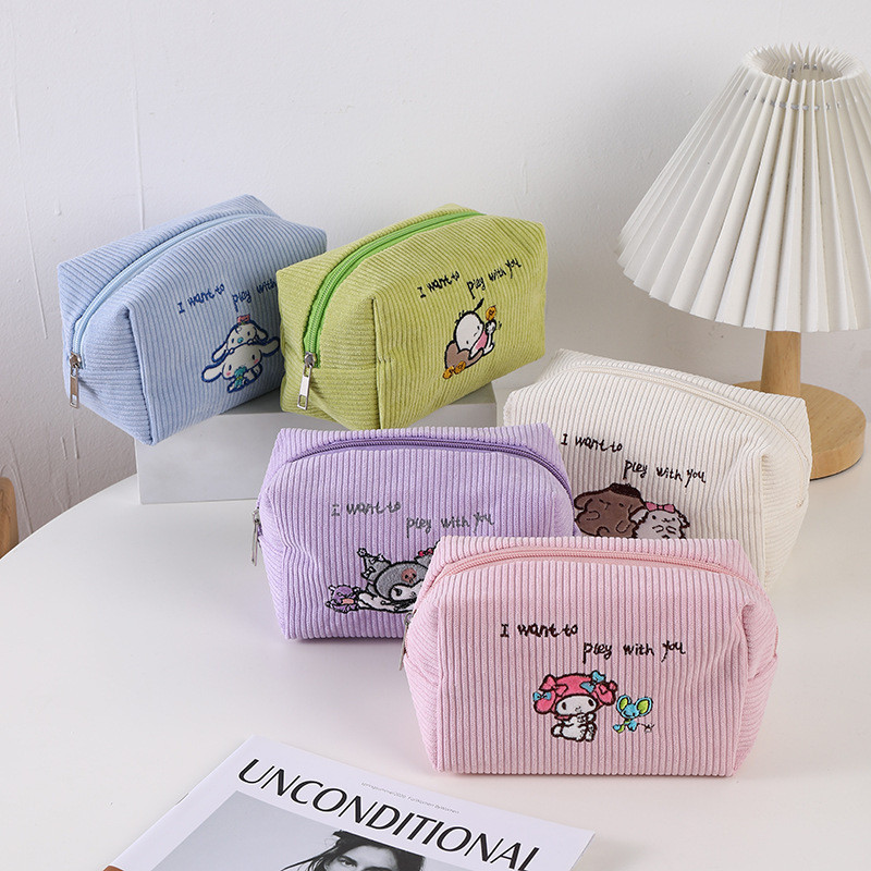 

Sanrio Japanese Cute Cartoon Melody Kuromi Pacha Dog Corduroy Large Capacity Pencil Bag For Girls